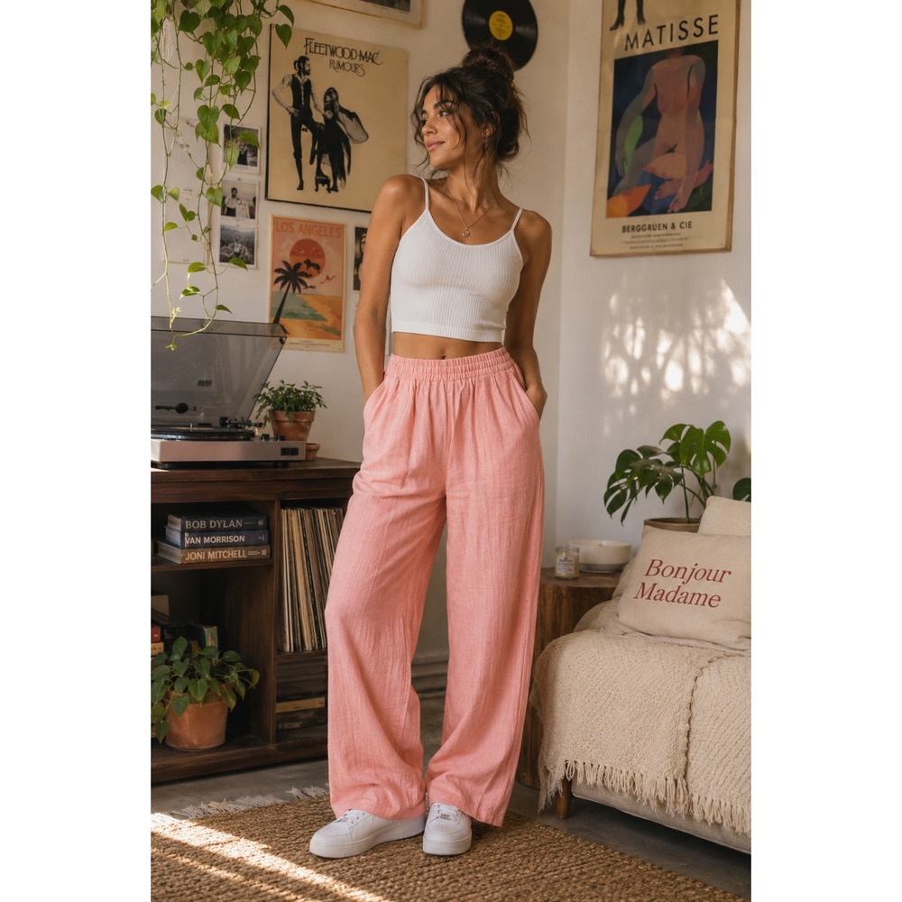 Vintage Cricket Lane Womens Medium Peach Pull On Pants Elastic Waist Pockets USA